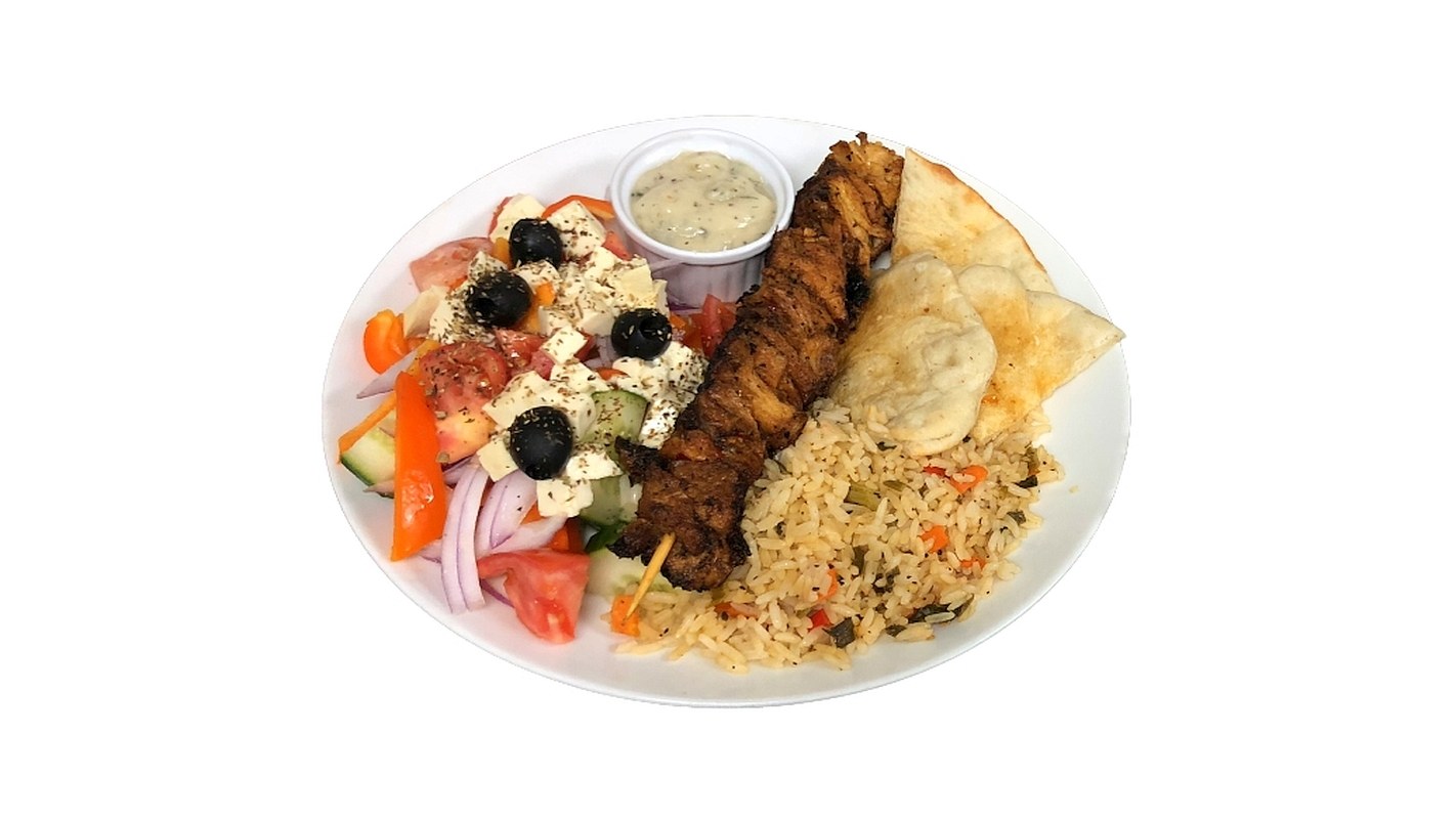 Vegan Chicken Souvlaki Meal